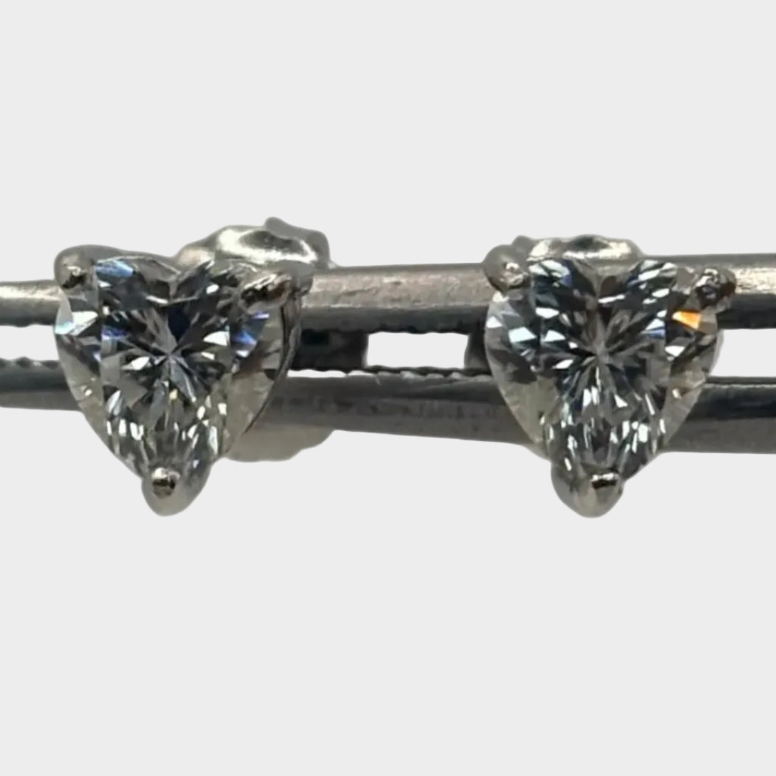 heart cut silver stud moissanite earrings