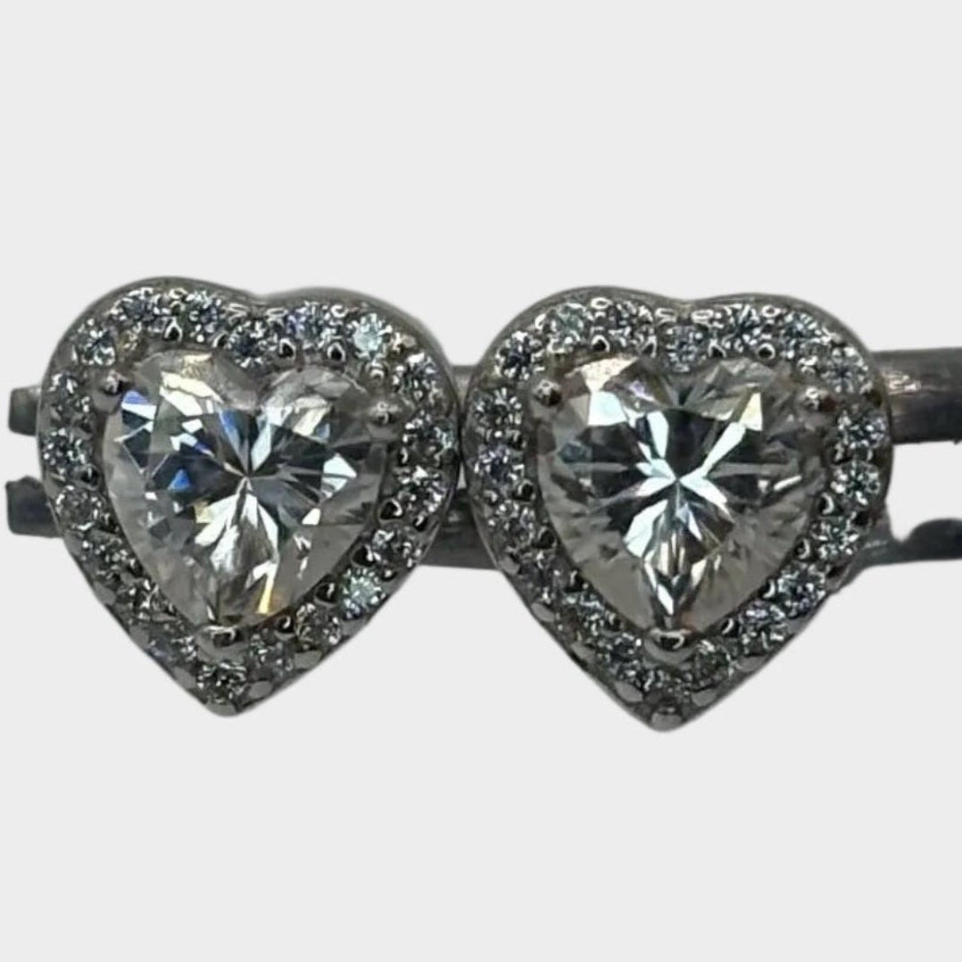 moissanite love heart earrings stud silver