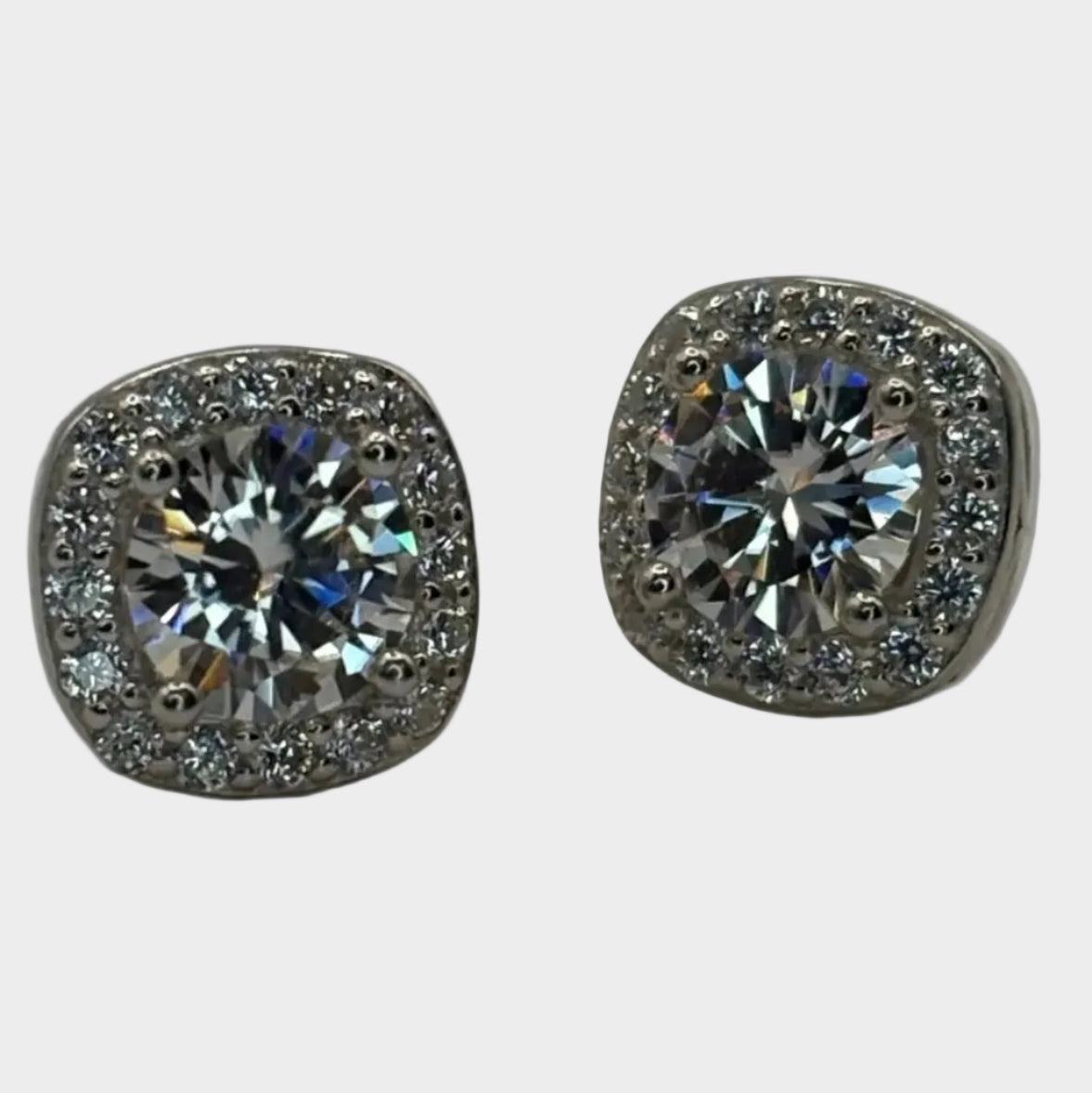 moisanite round halo stud silver earrings