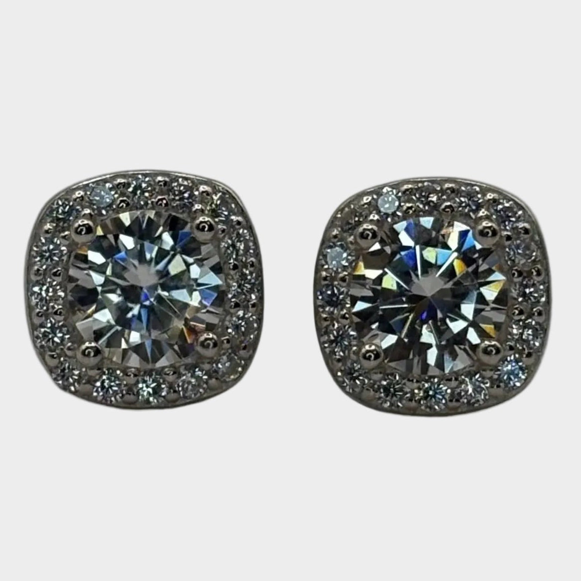 round moissanite halo stud earrings sterling silver