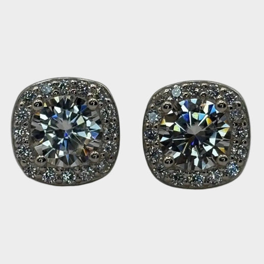 round moissanite halo stud earrings sterling silver